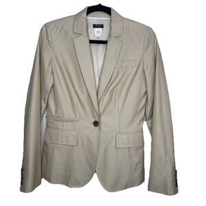 J. Crew‎ Beige Cotton Blend Blazer Size O Career Womens One Button Suit Jacket